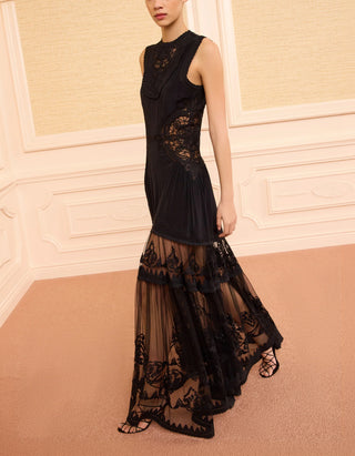 Seiden-Maxi-Kleid mit Spitzen-Details