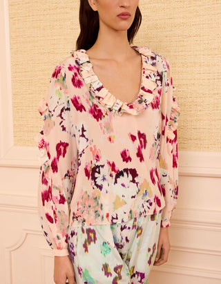 Gemusterte Seiden-Bluse Marguerite LS