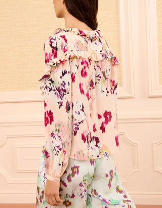 Gemusterte Seiden-Bluse Marguerite LS