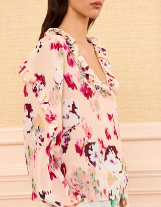 Gemusterte Seiden-Bluse Marguerite LS