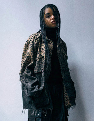 Destroyed-Look Leo-Print Jacke Shredded Leoparad Abu