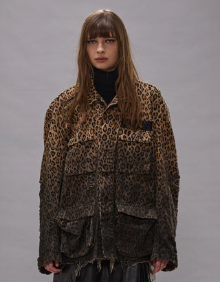 Destroyed-Look Leo-Print Jacke Shredded Leoparad Abu