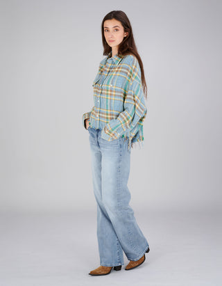 Kariertes Cropped-Hemd Work im Used-Look