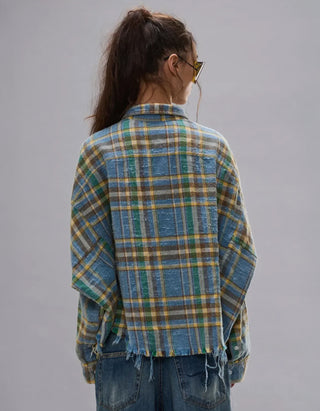 Kariertes Cropped-Hemd Work im Used-Look