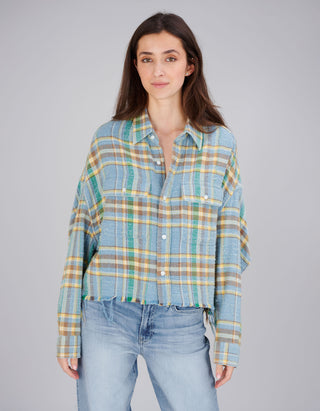 Kariertes Cropped-Hemd Work im Used-Look
