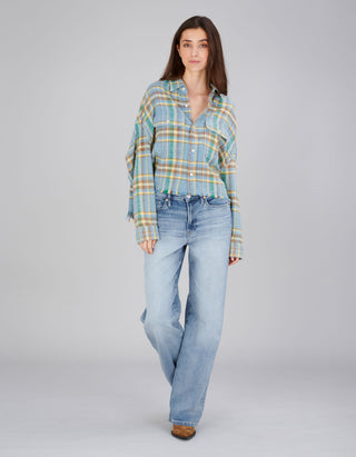 Kariertes Cropped-Hemd Work im Used-Look