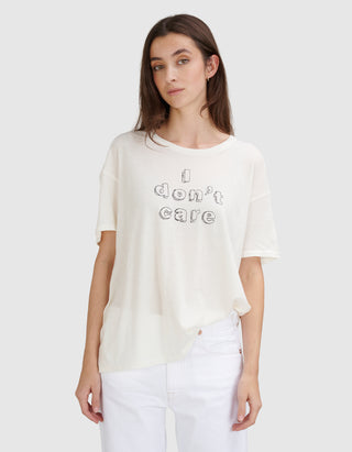 Bedrucktes T-Shirt I don't care Relaxed mit Kaschmir-Anteil