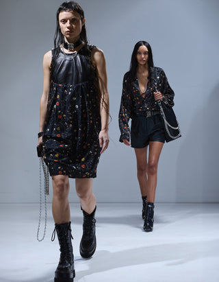 Gemustertes Oversize Seiden-Hemd