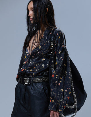 Gemustertes Oversize Seiden-Hemd