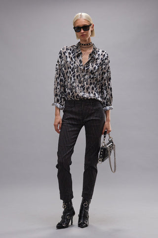 Gemustertes Oversize Seiden-Hemd Drop Neck
