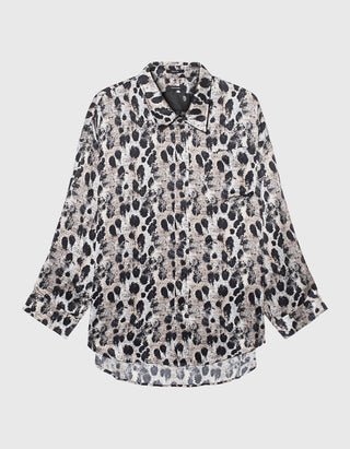 Gemustertes Oversize Seiden-Hemd Drop Neck