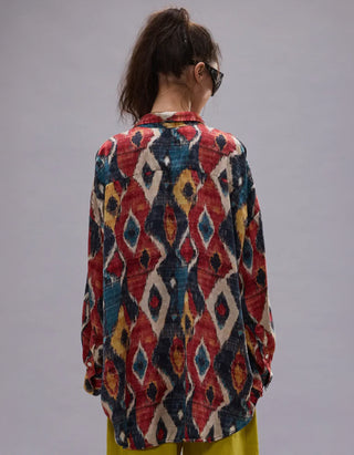 Gemustertes Oversize Seiden-Hemd Drop Neck