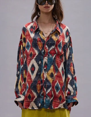 Gemustertes Oversize Seiden-Hemd Drop Neck