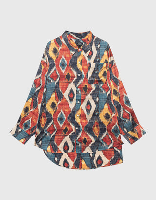 Gemustertes Oversize Seiden-Hemd Drop Neck