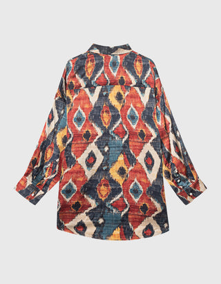Gemustertes Oversize Seiden-Hemd Drop Neck