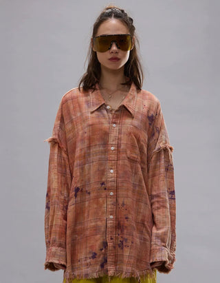 Oversize Flanell-Hemd Shredded Seam Drop Neck