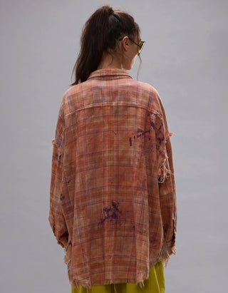 Oversize Flanell-Hemd Shredded Seam Drop Neck
