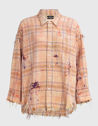 Oversize Flanell-Hemd Shredded Seam Drop Neck