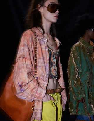 Oversize Flanell-Hemd Shredded Seam Drop Neck