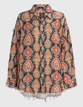 Bedrucktes Oversize-Hemd Shredded Seam Drop Neck