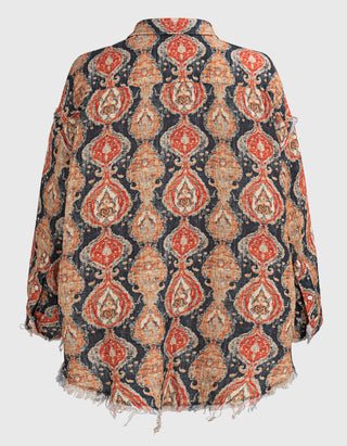 Bedrucktes Oversize-Hemd Shredded Seam Drop Neck