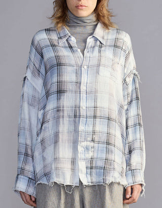 Kariertes Oversize-Hemd Shredded Seam Drop Neck