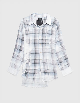 Kariertes Oversize-Hemd Shredded Seam Drop Neck