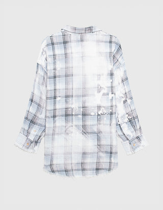 Kariertes Oversize-Hemd Shredded Seam Drop Neck
