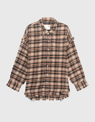 Kariertes Oversize-Hemd Shredded Seam
