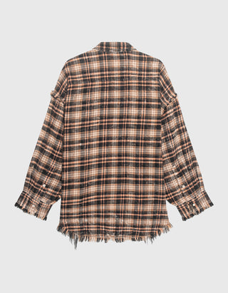 Kariertes Oversize-Hemd Shredded Seam