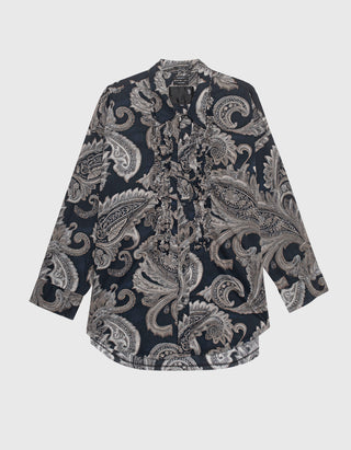 Oversize Shredded Seam Ruffle Paisley