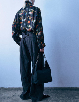 Gemustertes Oversize-Hemd Drop Neck Ruffle