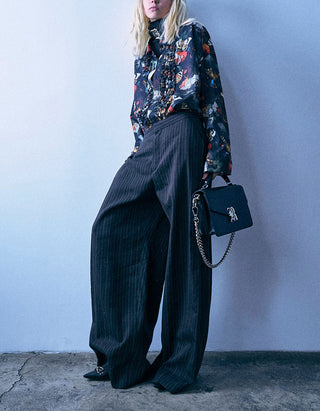 Gemustertes Oversize-Hemd Drop Neck Ruffle