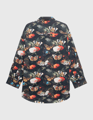 Gemustertes Oversize-Hemd Drop Neck Ruffle