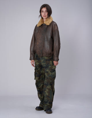 Lammleder-Bomberjacke mit abnehmbarem Shearling-Kragen