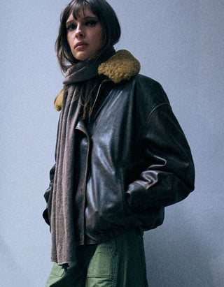Lammleder-Bomberjacke mit abnehmbarem Shearling-Kragen