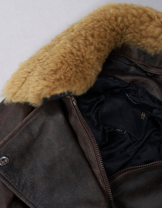 Lammleder-Bomberjacke mit abnehmbarem Shearling-Kragen