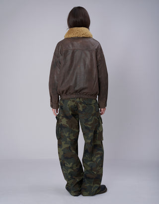 Lammleder-Bomberjacke mit abnehmbarem Shearling-Kragen