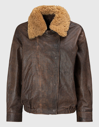 Lammleder-Bomberjacke mit abnehmbarem Shearling-Kragen