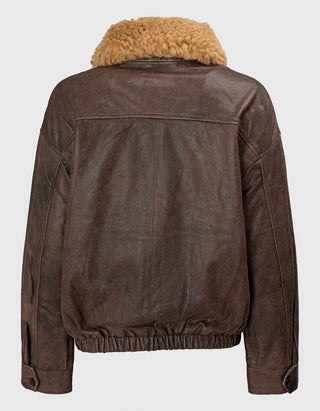 Lammleder-Bomberjacke mit abnehmbarem Shearling-Kragen