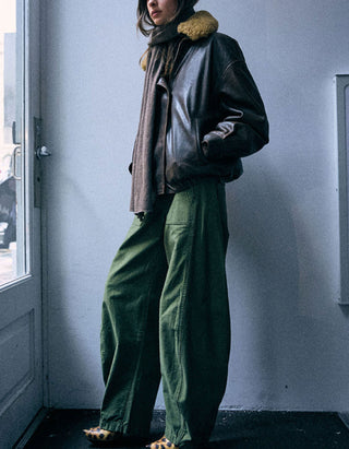 Lammleder-Bomberjacke mit abnehmbarem Shearling-Kragen