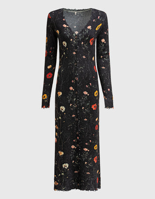 Strick-Cardigan Printed Skinny Long mit Destroyed-Details