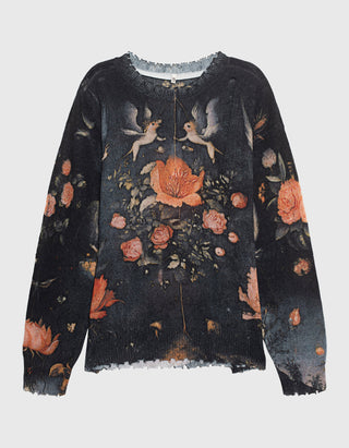Destroyed Look Kaschmir-Pullover Printed Boyfriend