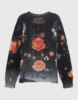 Destroyed Look Kaschmir-Pullover Printed Boyfriend