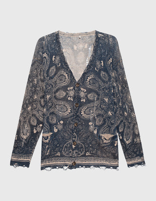 Destroyed-Look Cardigan Printed