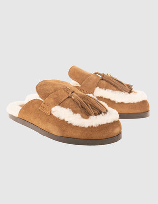 Gefütterte Veloursleder-Mules Ranch Tassel