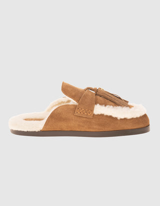 Gefütterte Veloursleder-Mules Ranch Tassel