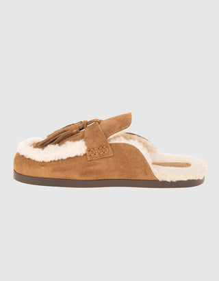 Gefütterte Veloursleder-Mules Ranch Tassel