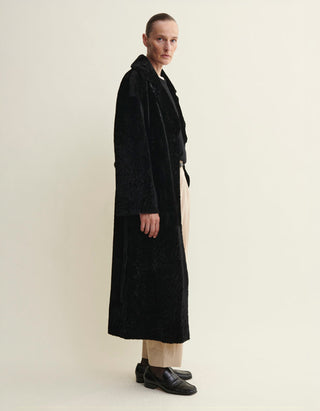 Wende-Shearling-Leder-Mantel Rien mit Bindegürtel