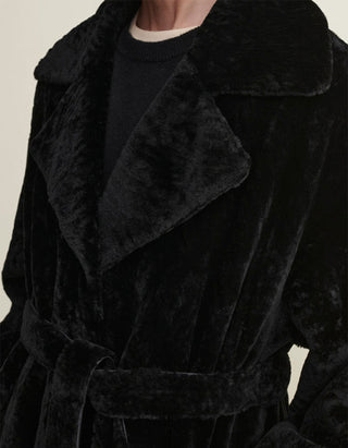 Wende-Shearling-Leder-Mantel Rien mit Bindegürtel